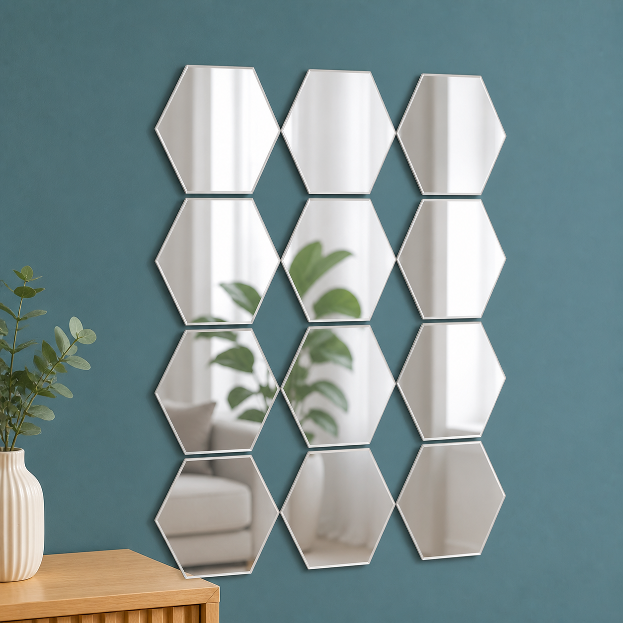Cozy Haven 3D Hexagon Acrylic Mirror Stickers - Silver / 12-Piece Set