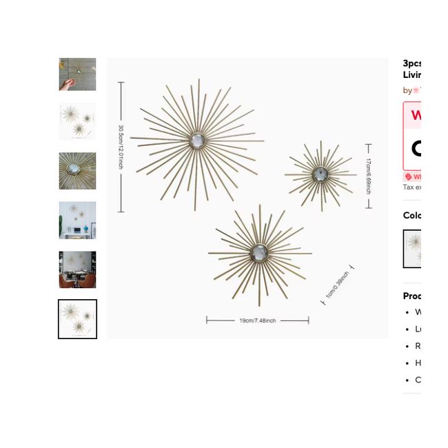 Cozy Haven Gold Sunburst Wall Art Set supplier exact visual 3pcs