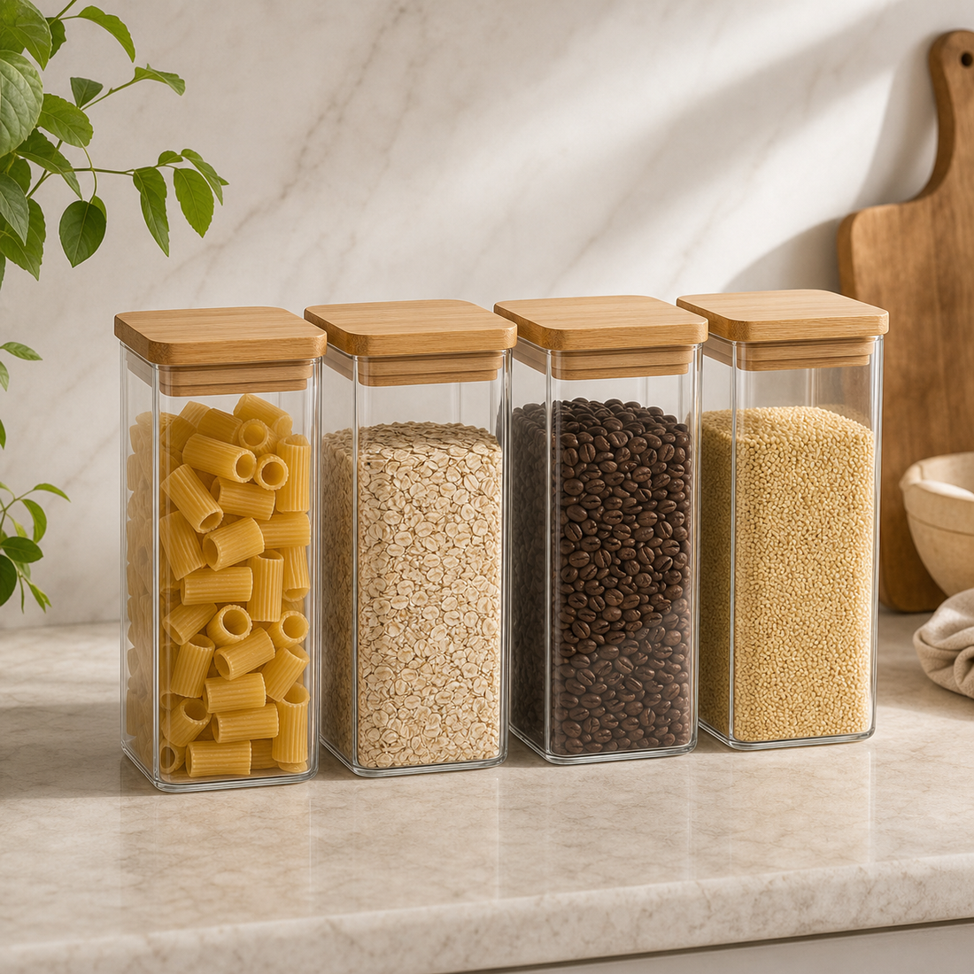 Glass Food Storage Canister Set with Bamboo Lids