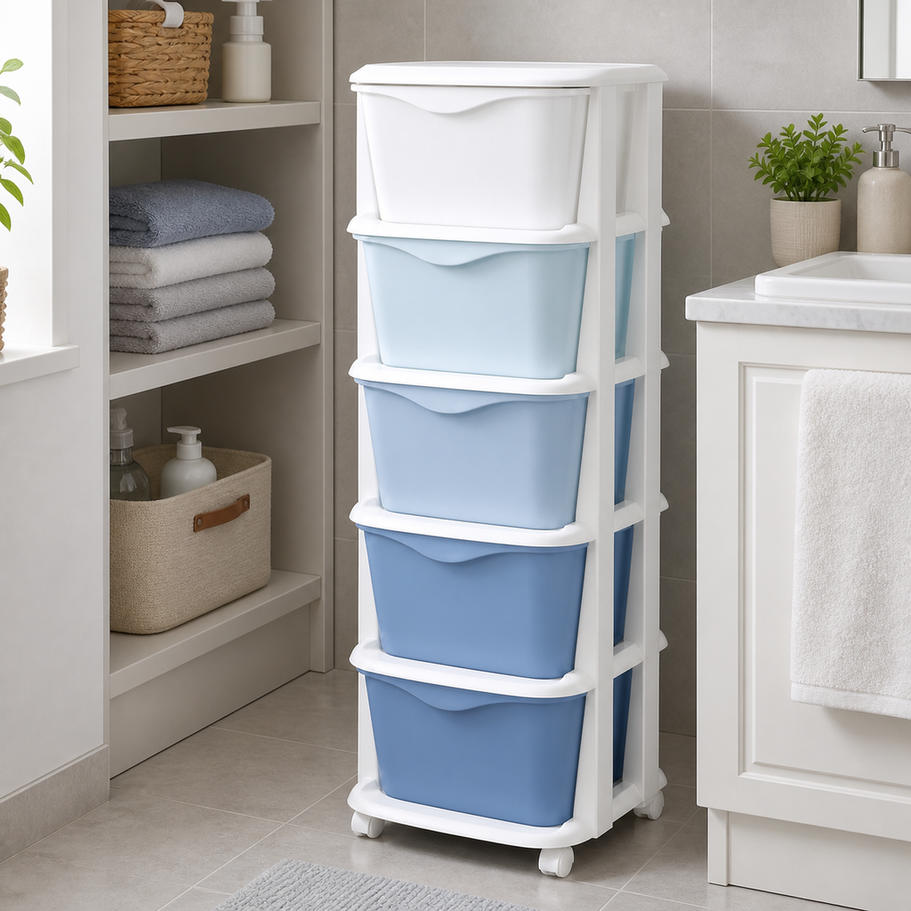Cozy Haven Deep-Bin Stackable Drawer Organizer Set - 5 Tier blue