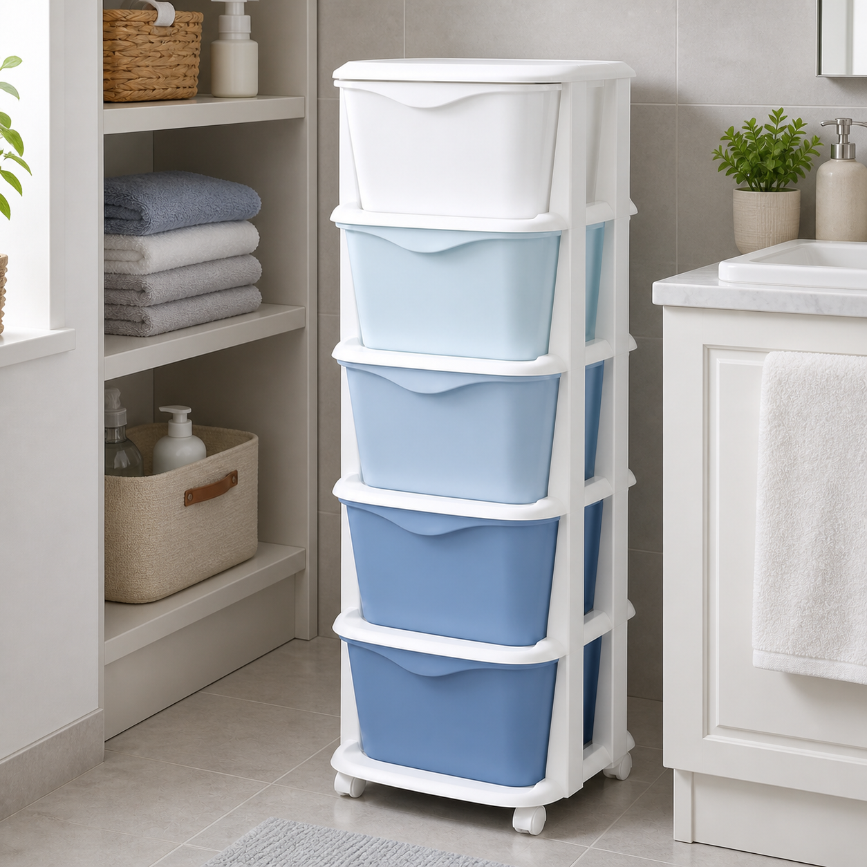 Cozy Haven Deep-Bin Stackable Drawer Organizer Set - 5 Tier blue