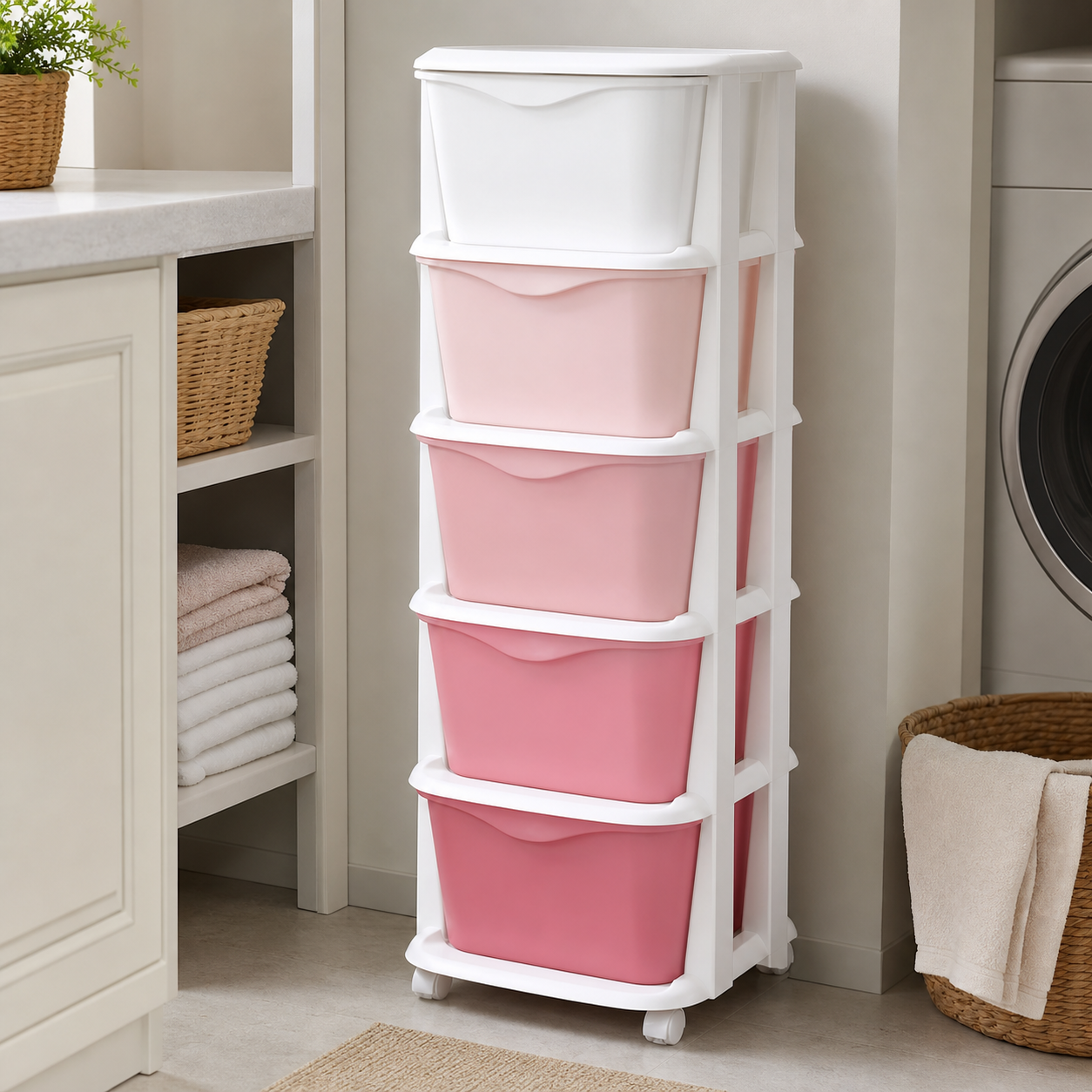 Cozy Haven Deep-Bin Stackable Drawer Organizer Set - 5 Tier pink
