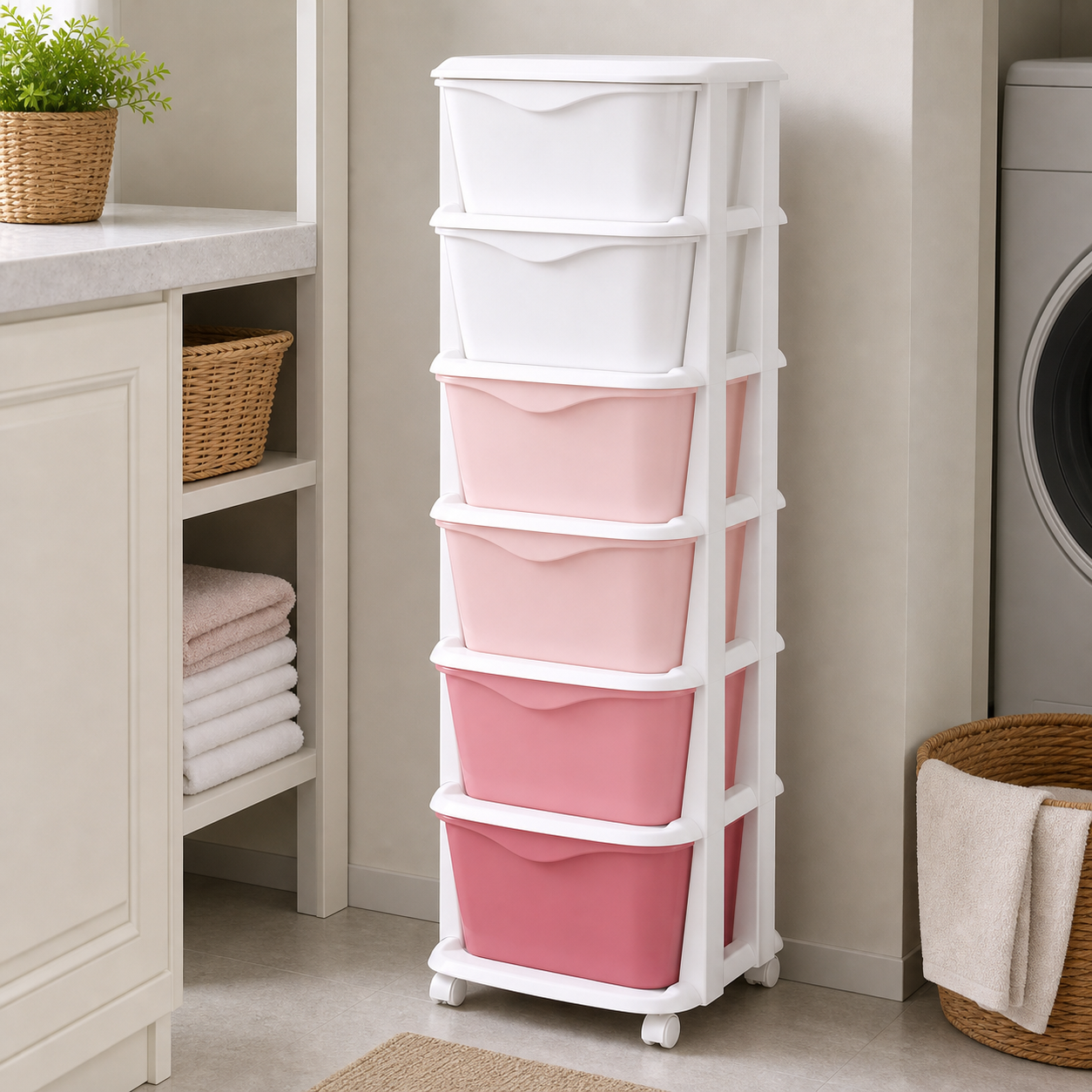 Cozy Haven Deep-Bin Stackable Drawer Organizer Set - 6 Tier pink