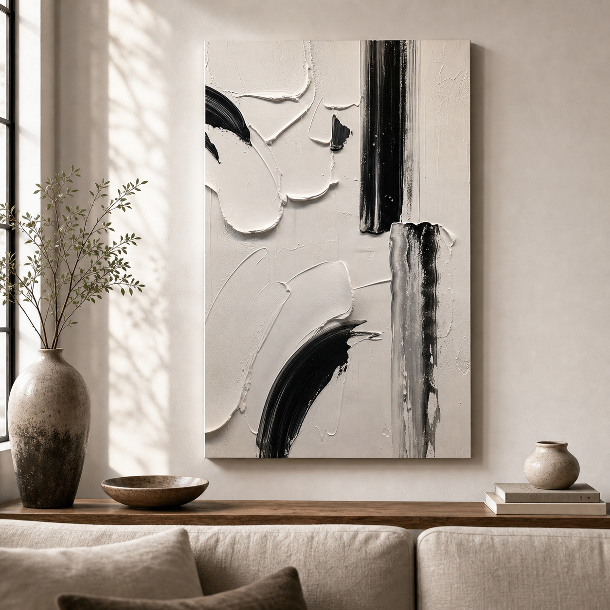 Cozy Haven Abstract Textured Canvas Panel Set lifestyle image 1