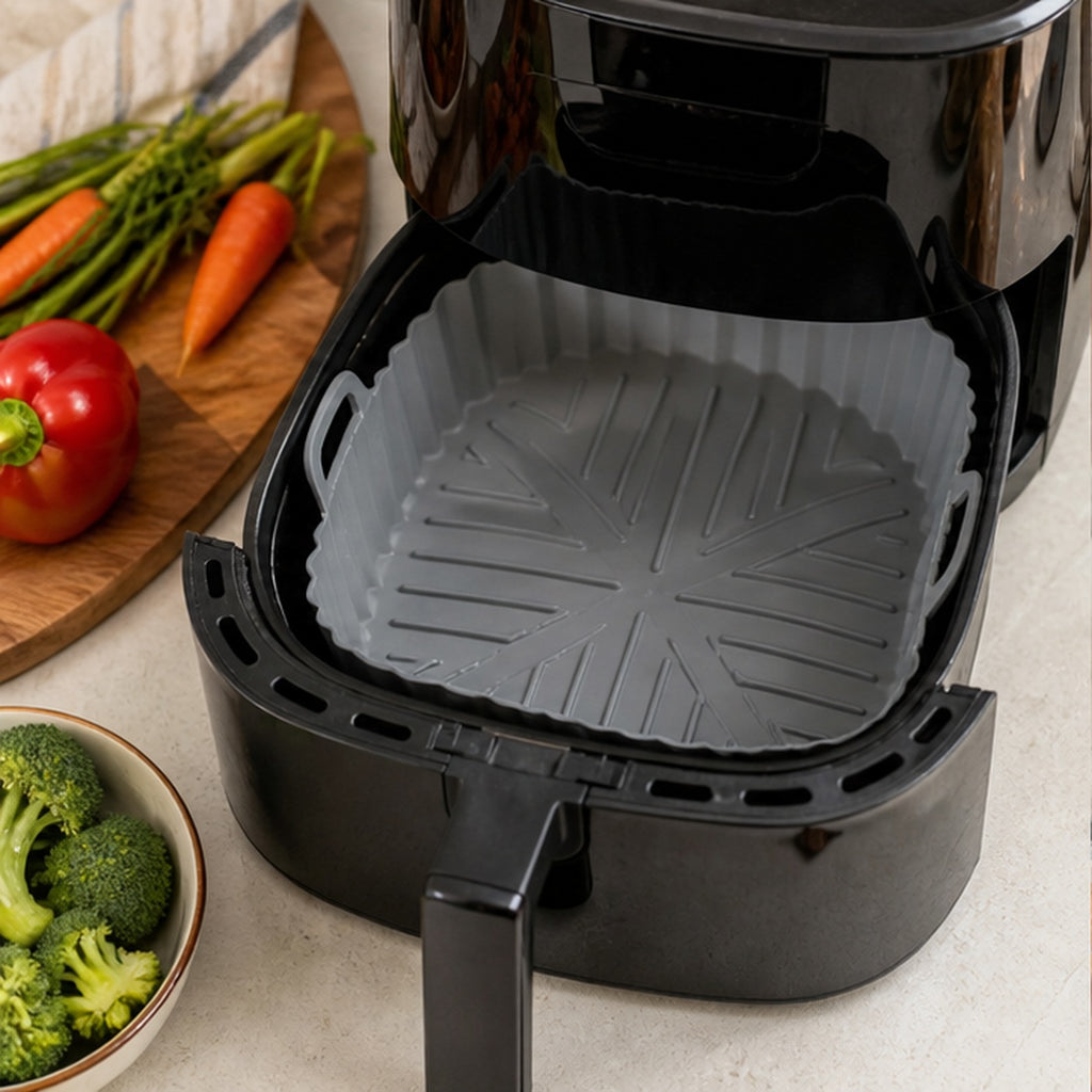 Cozy Haven Gray Silicone Air Fryer Liner lifestyle image 1