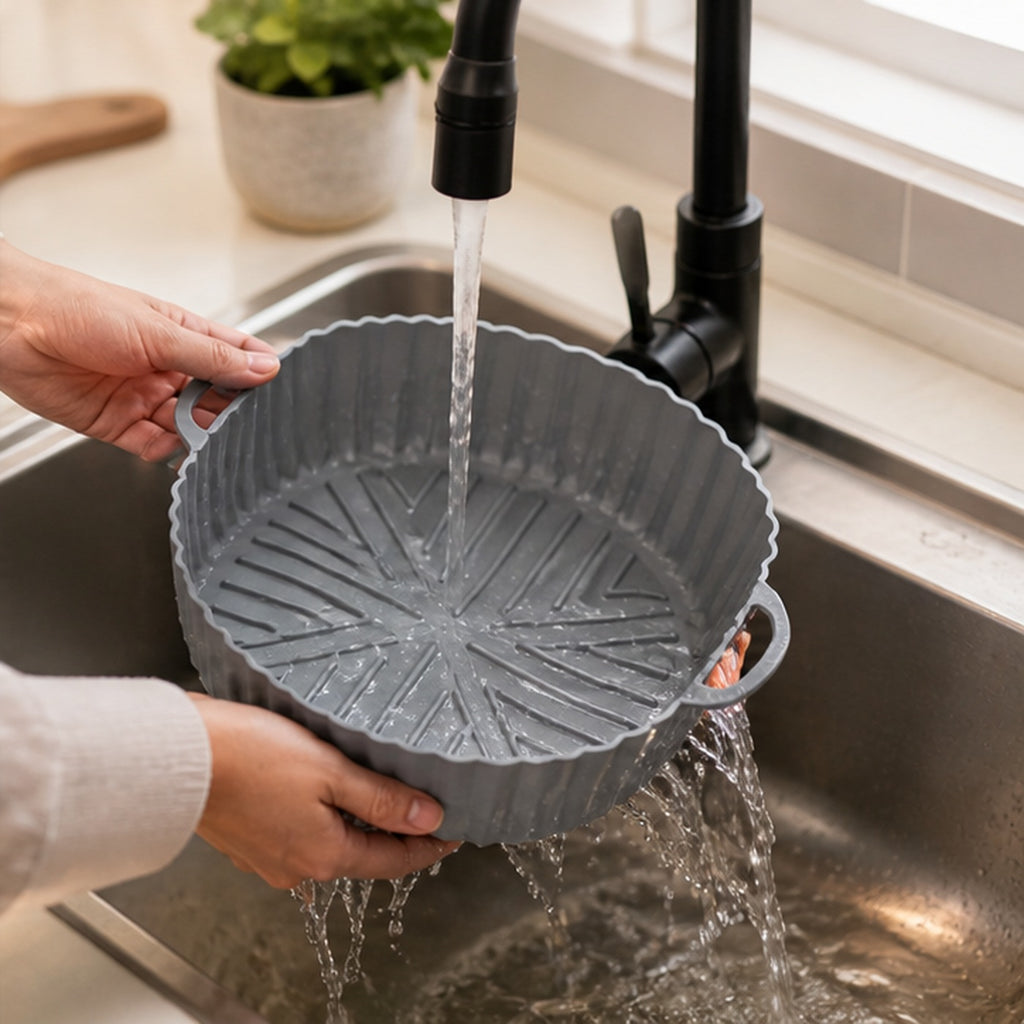 Cozy Haven Gray Silicone Air Fryer Liner lifestyle image 3