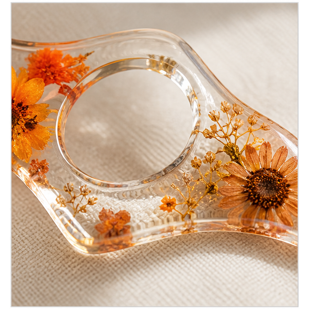 Cozy Haven Floral Resin Book Page Holder - yellow amber floral resin page holder detail