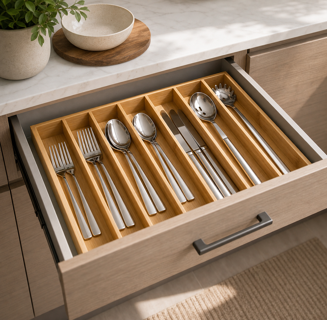 Kitchen Drawer Organizer — Bamboo Cutlery