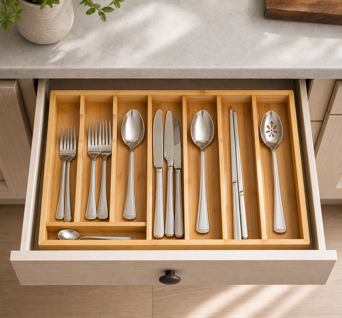Kitchen Drawer Organizer — Bamboo Cutlery