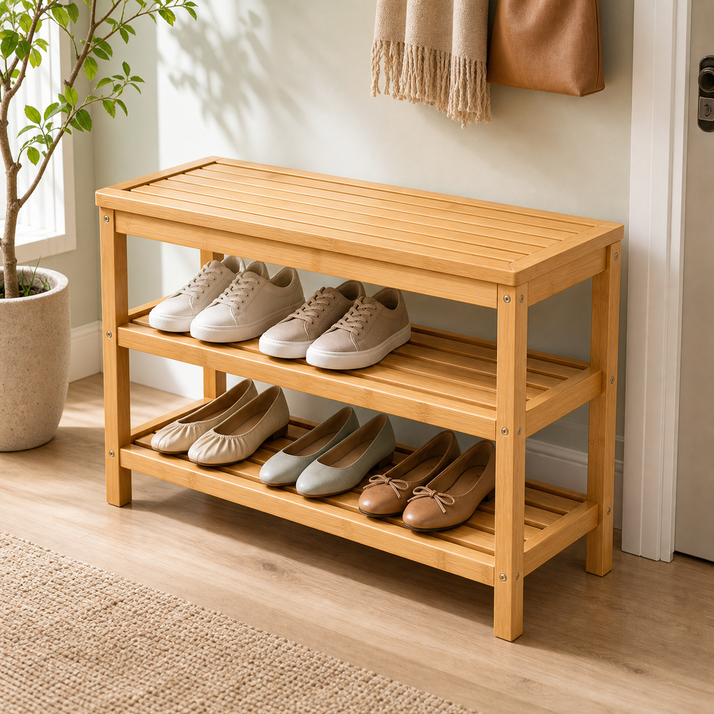 Cozy Haven Bamboo Narrow Shoe Rack Bench lifestyle image 5