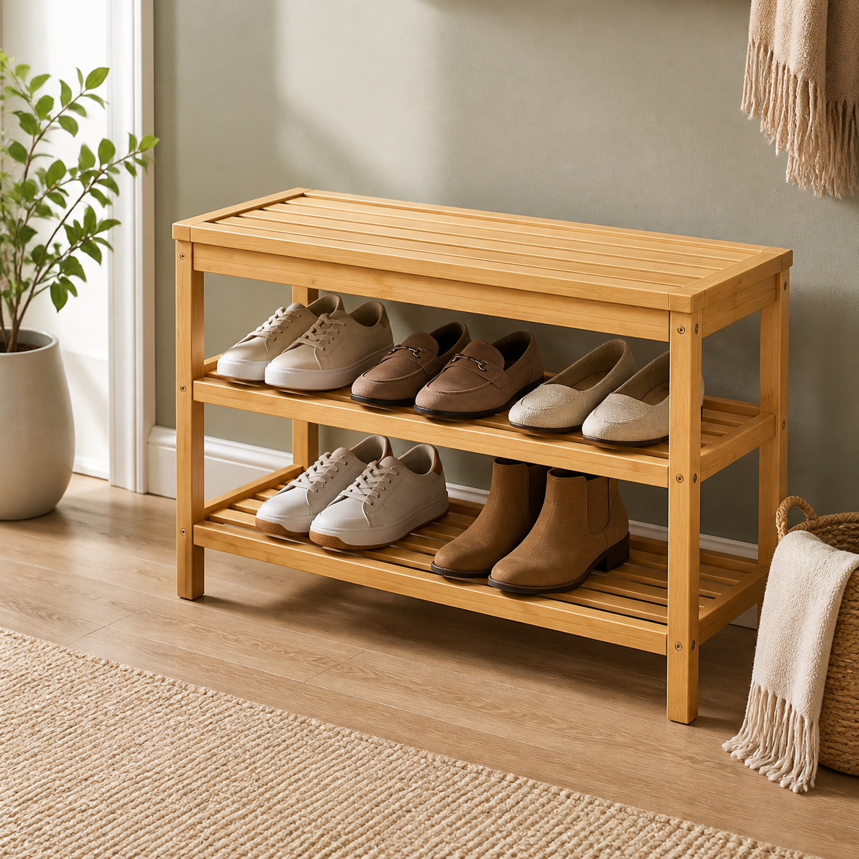 Cozy Haven Bamboo Narrow Shoe Rack Bench lifestyle image 6
