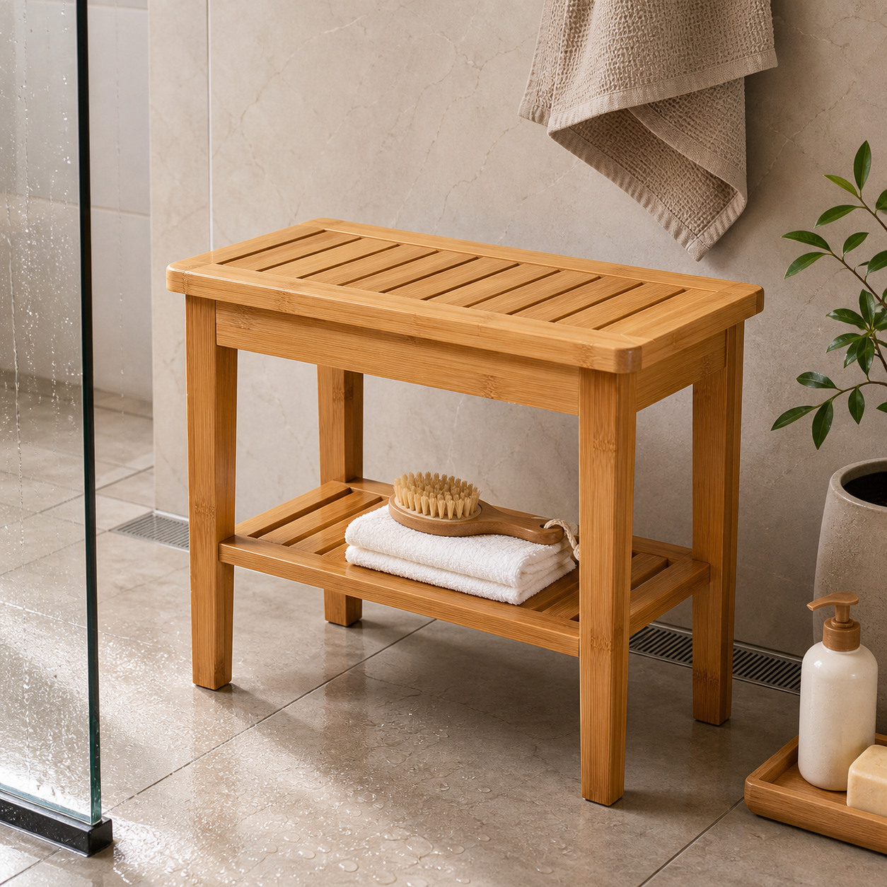 Cozy Haven Bamboo Shower Bench Collection lifestyle image 1