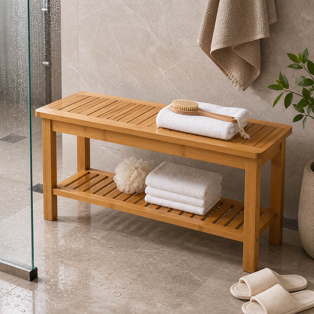 Cozy Haven Bamboo Shower Bench Collection lifestyle image 2