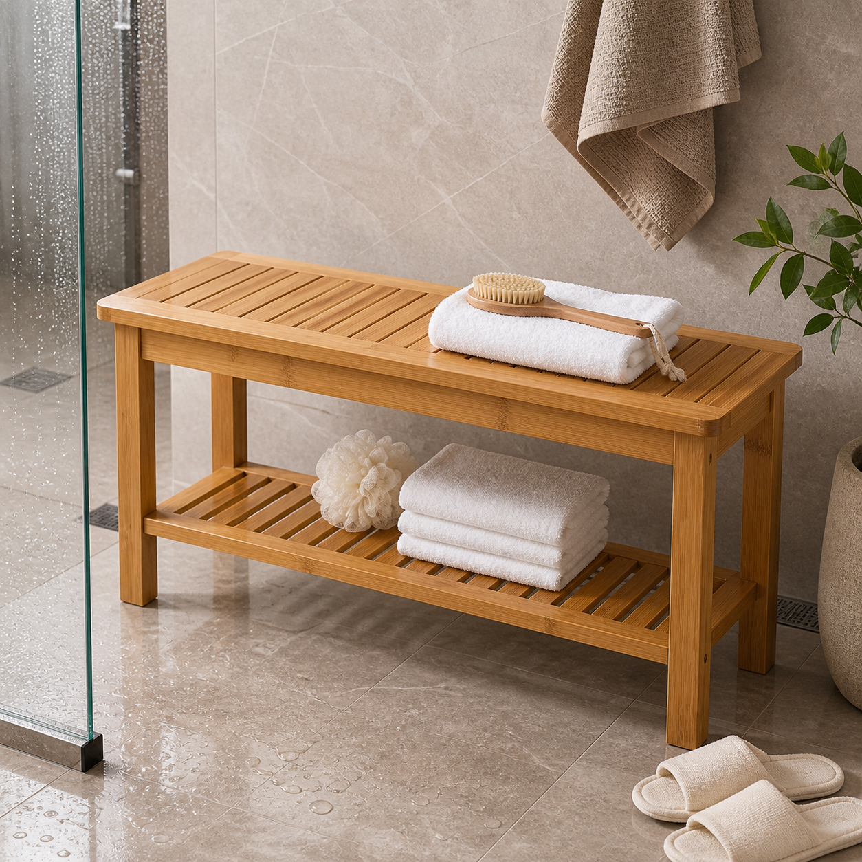 Cozy Haven Bamboo Shower Bench Collection lifestyle image 2