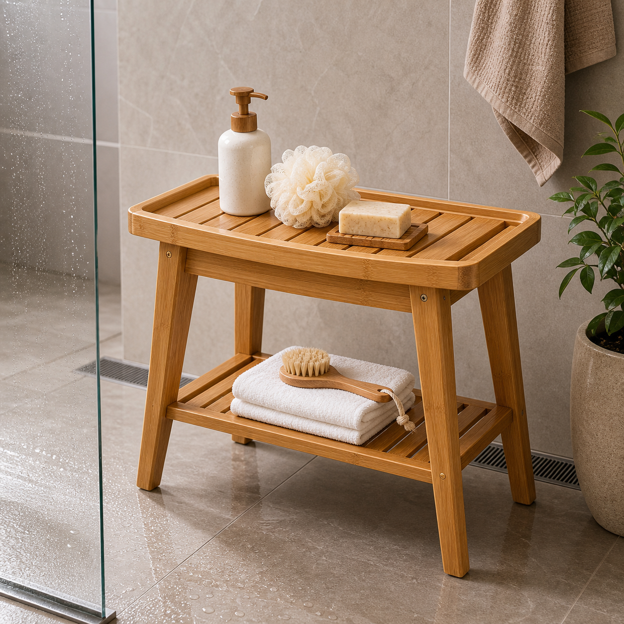 Cozy Haven Bamboo Shower Bench Collection lifestyle image 4
