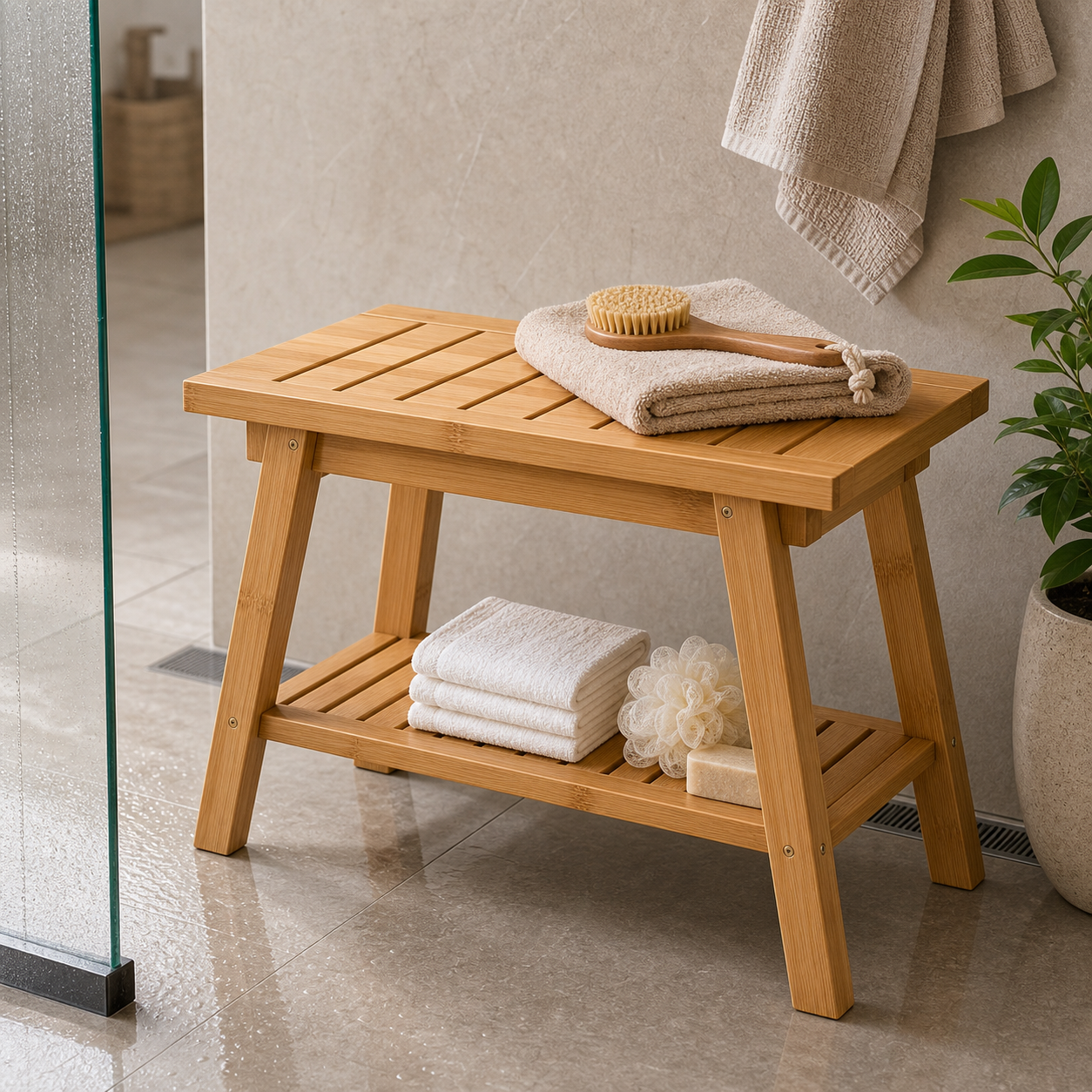 Cozy Haven Bamboo Shower Bench Collection lifestyle image 5