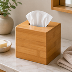 Cozy Haven Bamboo Tissue Box Cover styled bathroom view 6