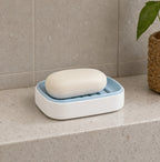 Cozy Haven Blue Drainage Soap Dish styled bathroom view 2