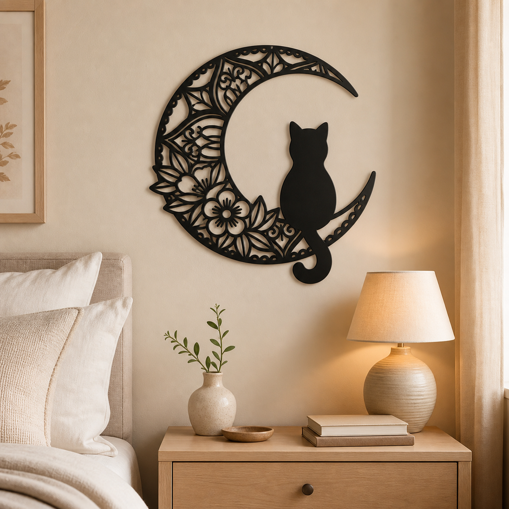 Cozy Haven Black Cat Moon Metal Wall Decor lifestyle image 2