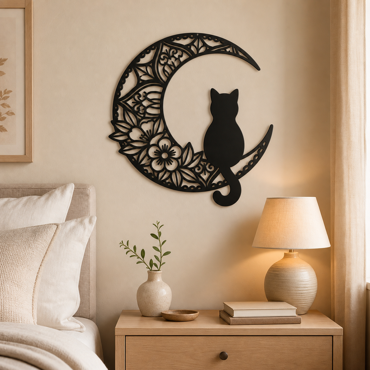 Cozy Haven Black Cat Moon Metal Wall Decor lifestyle image 2
