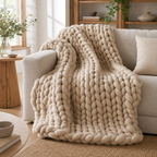 Cozy Haven Chunky Soft Knitted Throw Blanket - Beige