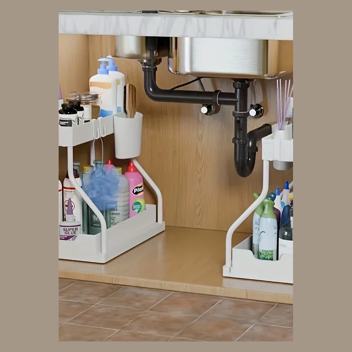 Cozy Haven truthful variant reference for Cozy Haven Pull-Out Cabinet Drawer Organizer - 2 Tier Sliding Kitchen Storage Rack - black-a