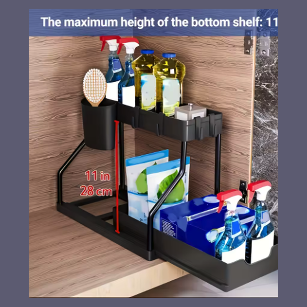 Cozy Haven Pull-Out Cabinet Drawer Organizer - 2 Tier Sliding Kitchen Storage Rack supplier reference Black C