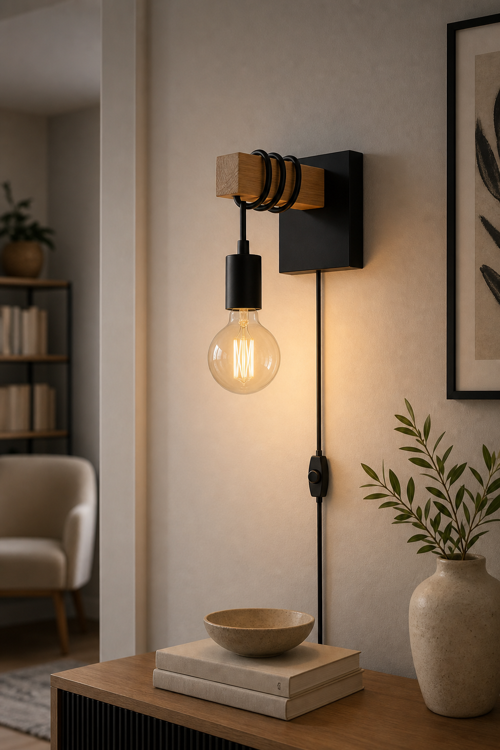 Cozy Haven Black Plug In Wall Sconce