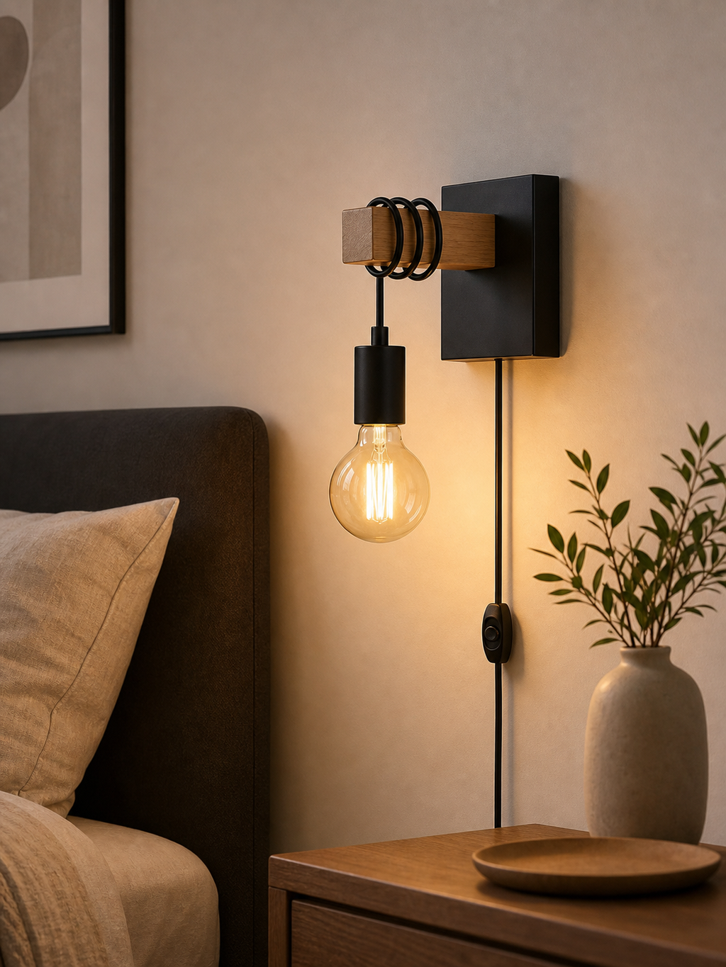 Cozy Haven Black Plug In Wall Sconce