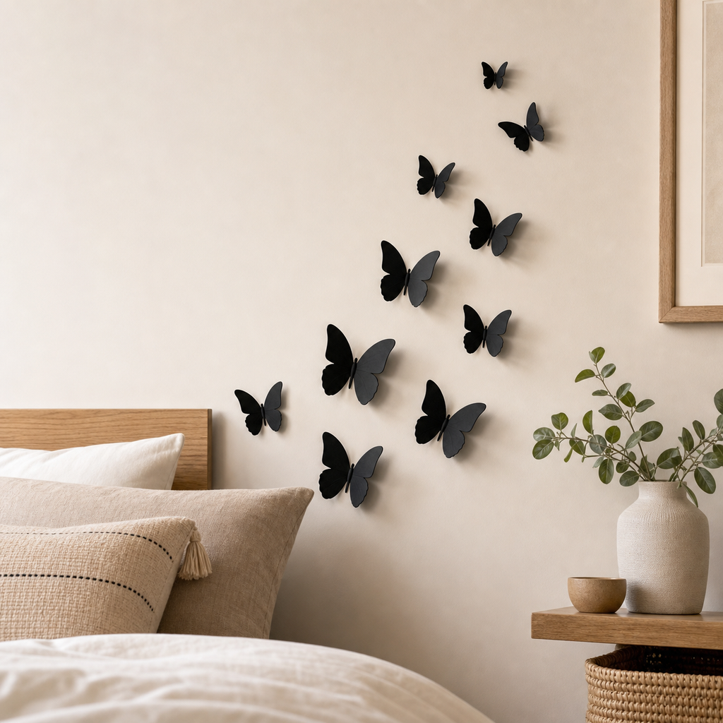 Cozy Haven 12-Piece 3D Butterfly Wall Sticker Set styled wall view 9