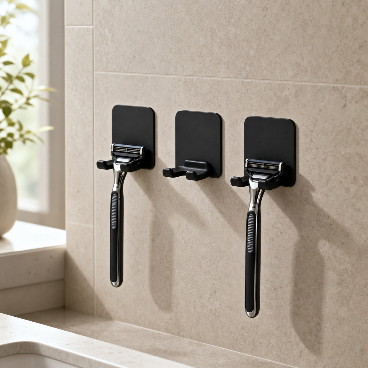 Cozy Haven Adhesive Razor Holder bathroom lifestyle - Black Razor Holders / 3 Pieces