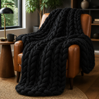 Cozy Haven Chunky Soft Knitted Throw Blanket - Black