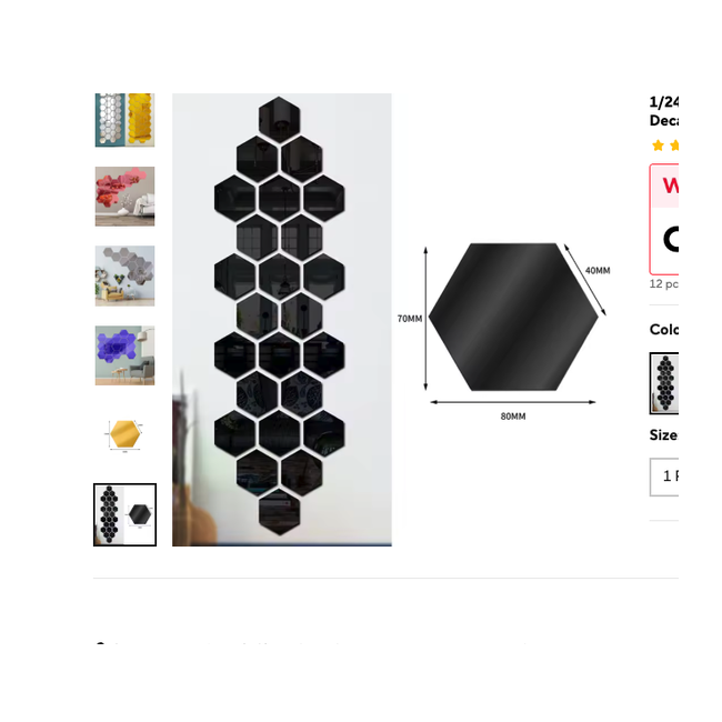 Cozy Haven Hexagon Mirror Wall Tiles Set - 12 Pack Geometric Acrylic Reflective Decor Stickers - Living Room & Bedroom supplier exact visual Black
