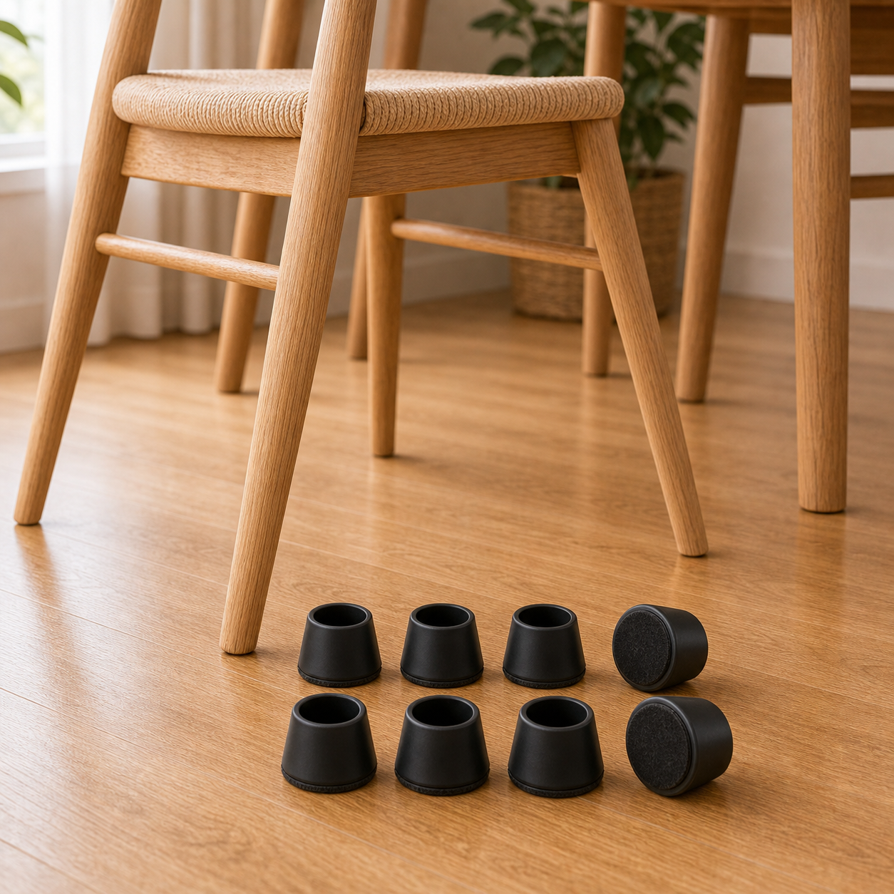 Cozy Haven Black Angled Round Felt Chair Leg Floor Protectors - 8 piece lifestyle