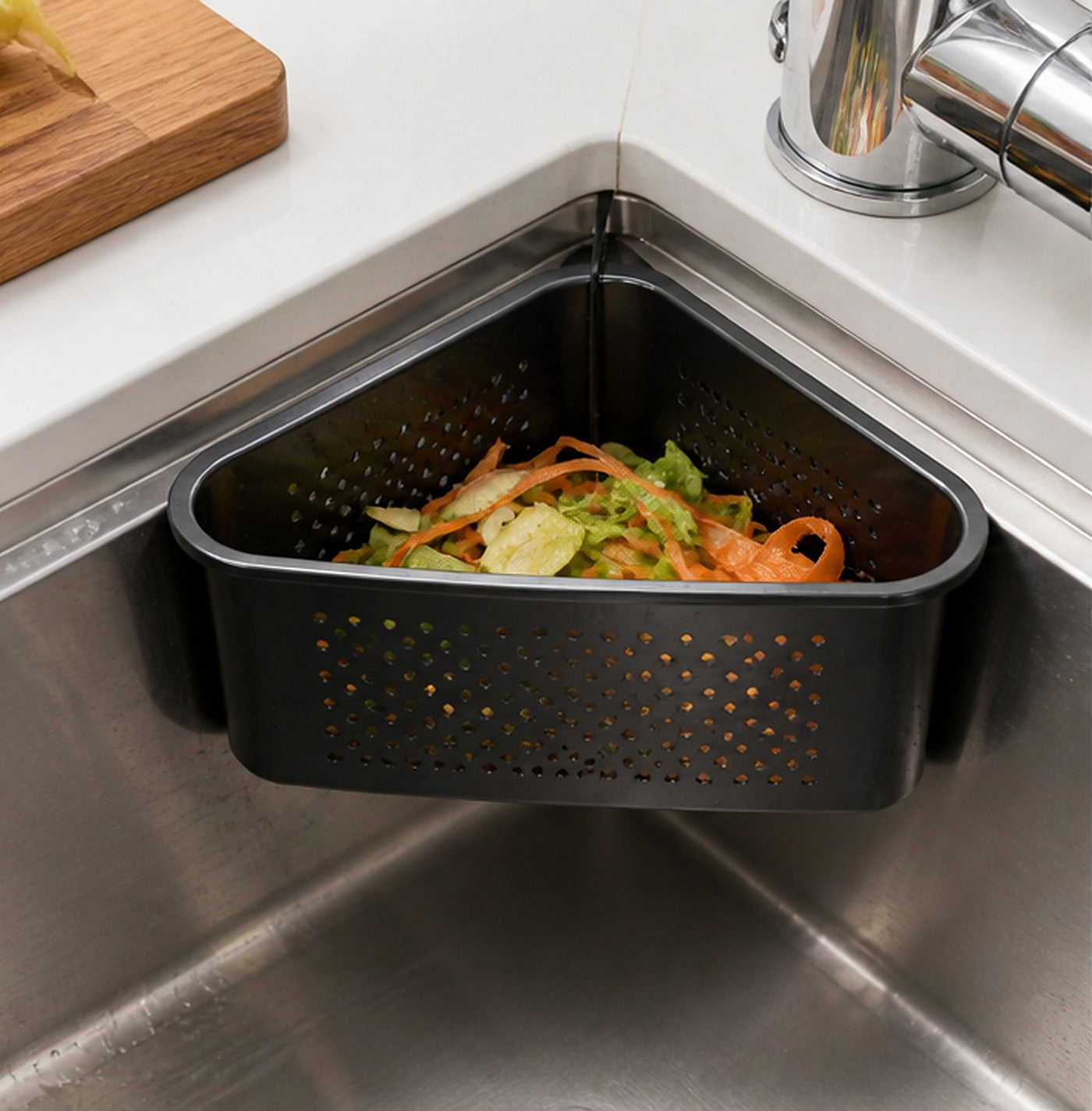 Cozy Haven Black Corner Sink Strainer Basket lifestyle image 1