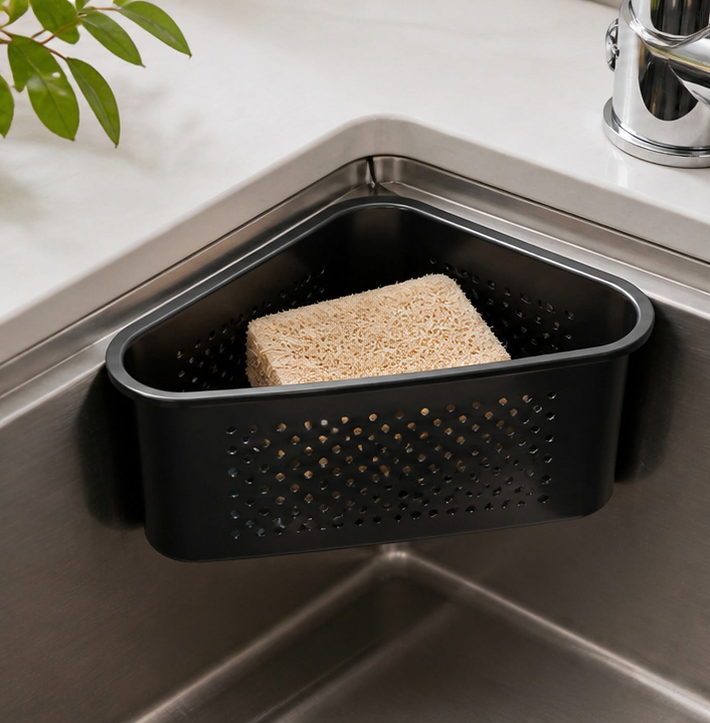 Cozy Haven Black Corner Sink Strainer Basket lifestyle image 2