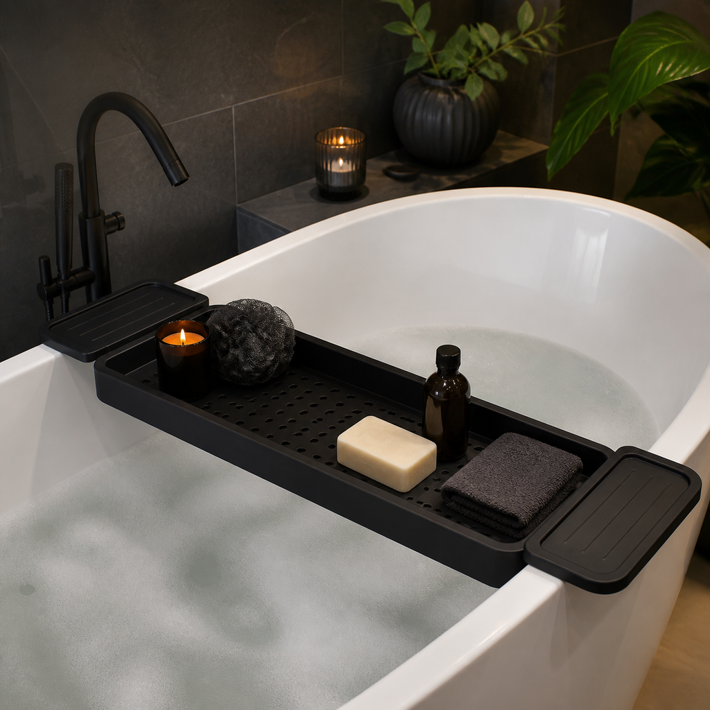 Cozy Haven Adjustable Plastic Bathtub Tray - Black