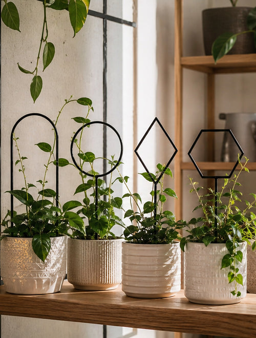 Cozy Haven Black Indoor Plant Trellis Set styled home view 1 for Black Geometric Trellis Set