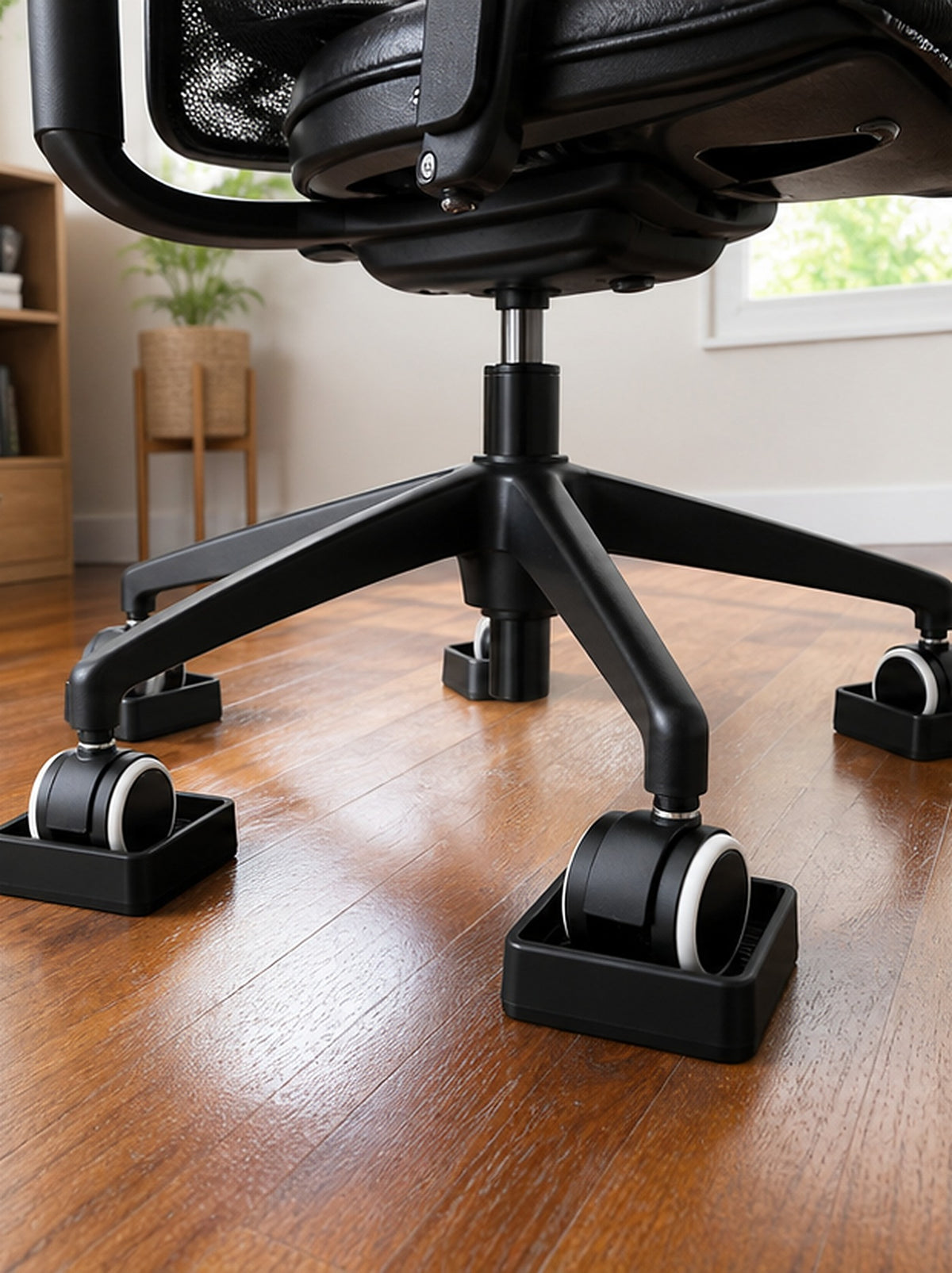Cozy Haven Black Office Chair Caster Cups - 4 Piece Set styled in a home setting