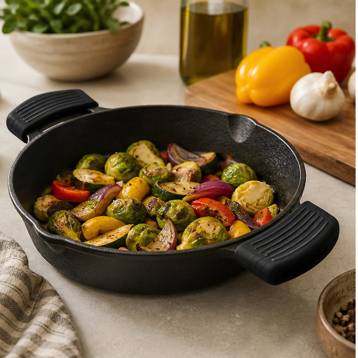 Cozy Haven Black Silicone Pot Handle Covers - 2 Piece Set styled in a home setting