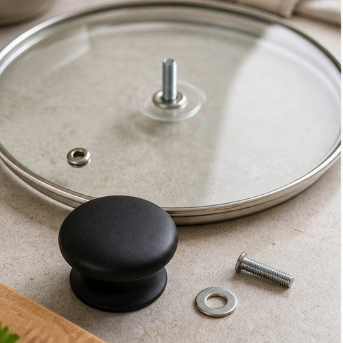 Cozy Haven Black Pot Lid Knob Replacement styled kitchen view 1