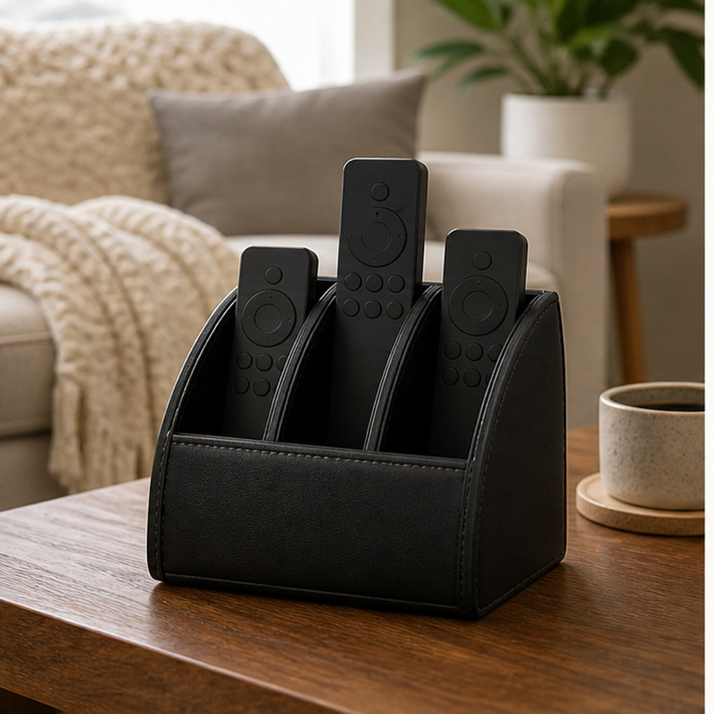 Cozy Haven Black PU Leather Remote Control Caddy lifestyle image 1 for Black - 5 Slot