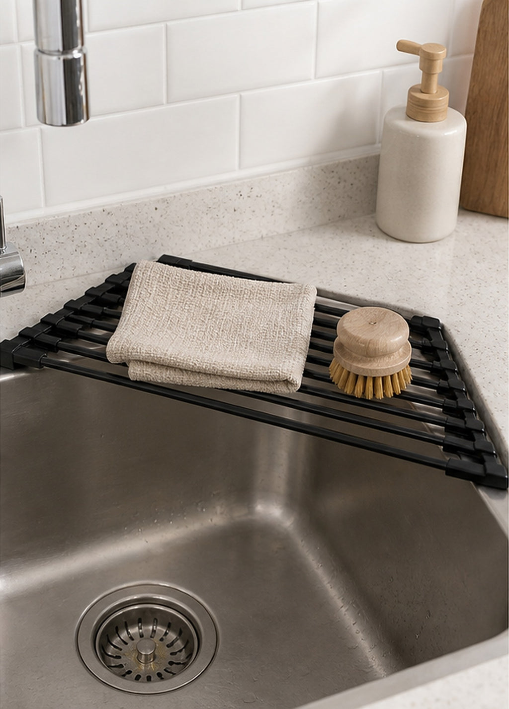 Cozy Haven Black Roll-Up Sink Corner Rack lifestyle image 2