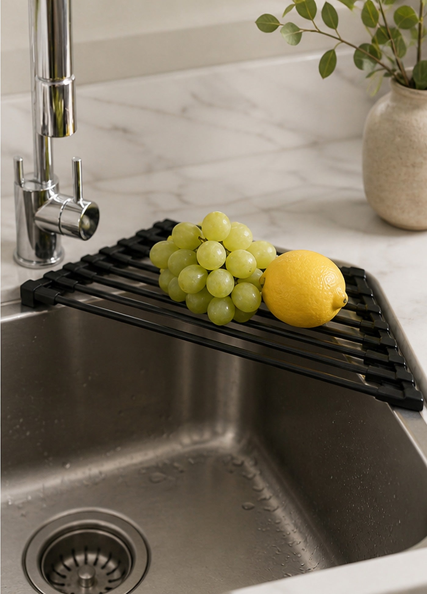 Cozy Haven Black Roll-Up Sink Corner Rack lifestyle image 3