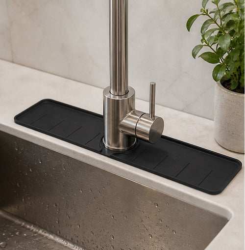 Cozy Haven Black Silicone Sink Splash Guard styled kitchen view 1