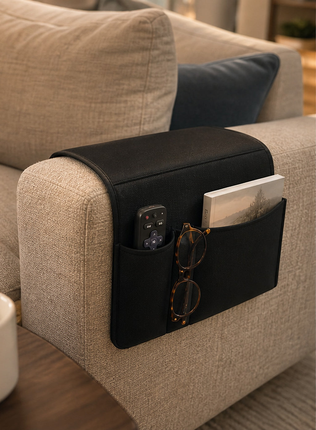 Cozy Haven Black Sofa Armrest Organizer lifestyle image 1 for Black Armrest Organizer - 1 Piece
