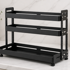 Cozy Haven black 3-tier countertop spice rack on a kitchen counter