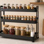 Cozy Haven black 3-tier countertop spice rack with jars