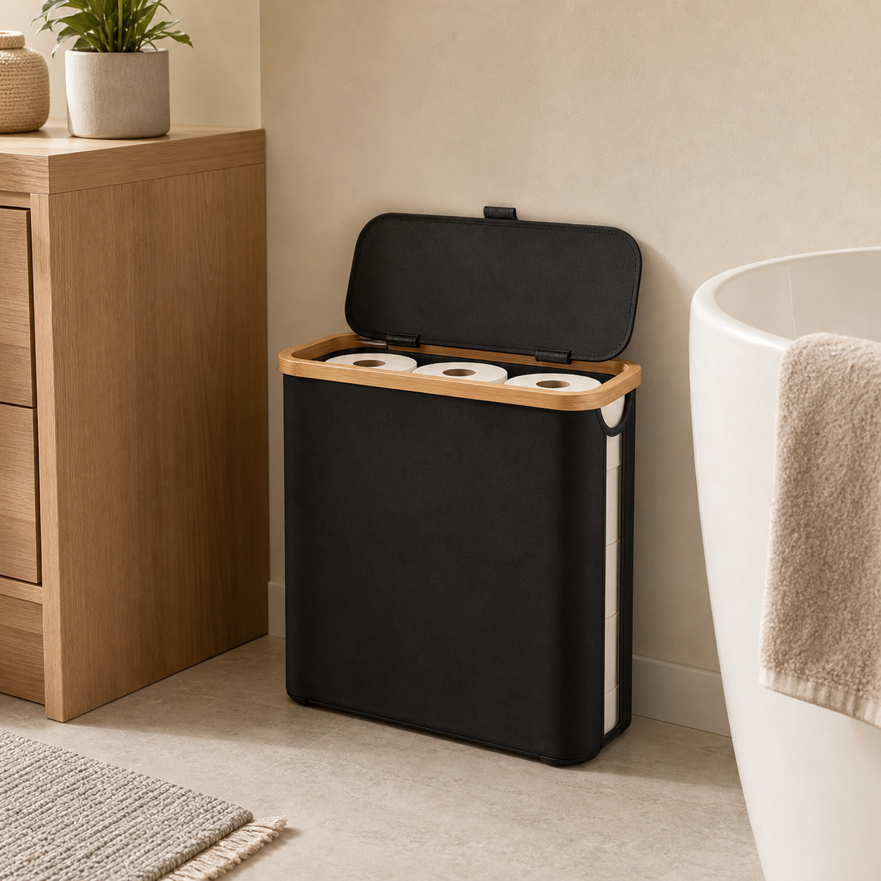 Cozy Haven Covered Toilet Paper Storage Basket - Black Covered Toilet Paper Storage Basket lifestyle image 2