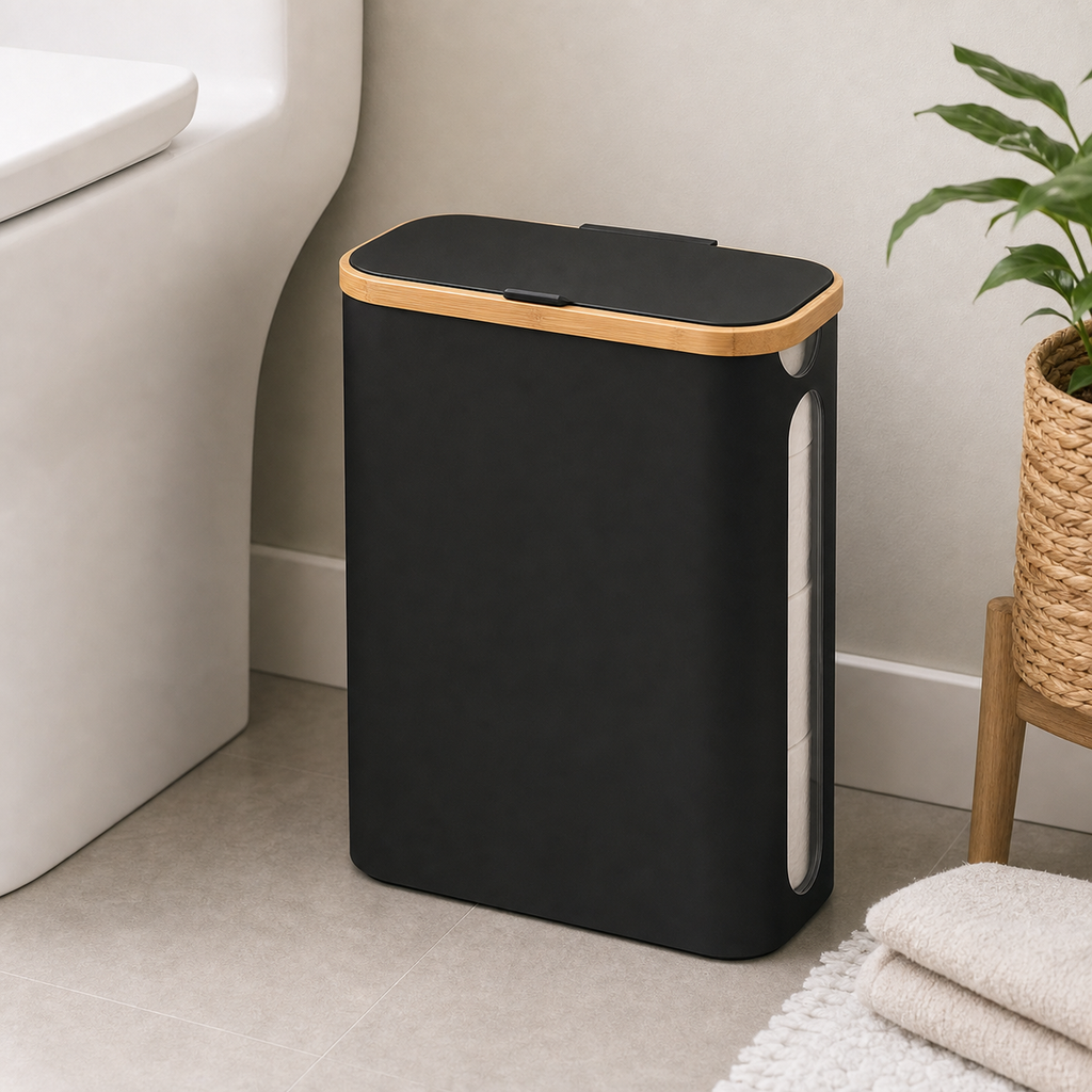 Cozy Haven Covered Toilet Paper Storage Basket - Black Covered Toilet Paper Storage Basket lifestyle image 3